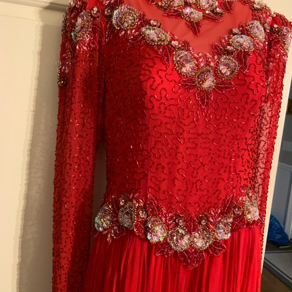 Jacqueline Dresses Vintage Red Jacqueline Sequin Evening Gown Size